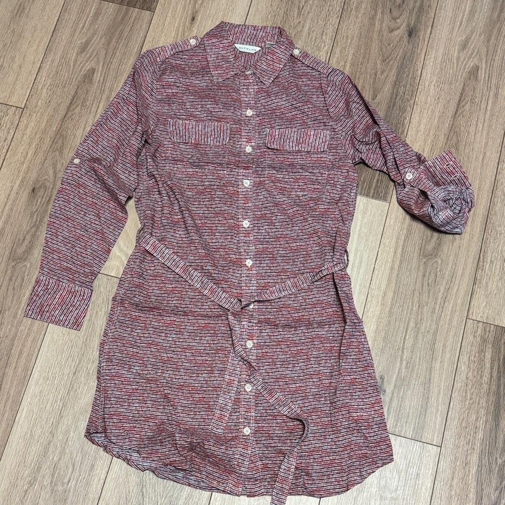 Anthropologie NWOT S Red Blue lightweight Geometric Button-Up Tunic top dress